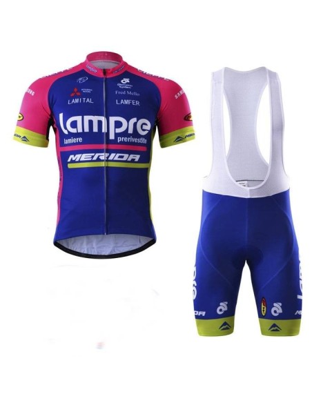 Equipación corta con tirantes Lampre para ciclistas en 2023