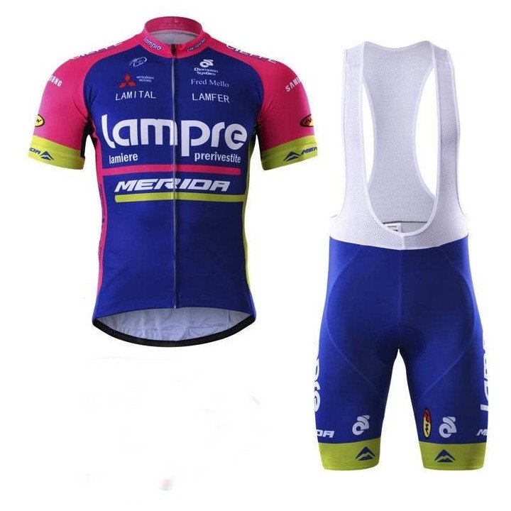 Equipación corta con tirantes Lampre para ciclistas en 2023