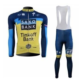 Ropa de ciclismo de invierno con tirantes Saxo Bank para estar cómodo y abrigado