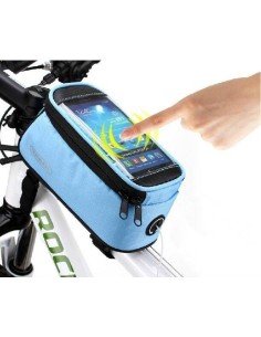 Funda azul para móvil en bicicleta, ideal para tus aventuras