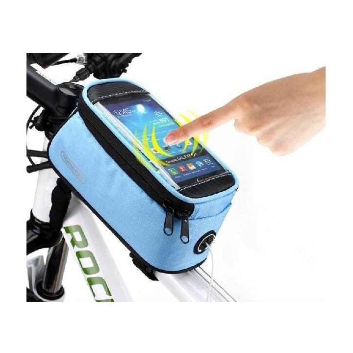 Funda azul para móvil en bicicleta, ideal para tus aventuras