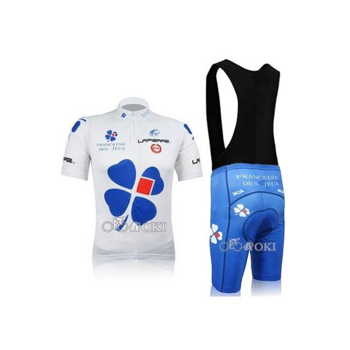 Equipación corta con tirantes fdj para ciclistas felices
